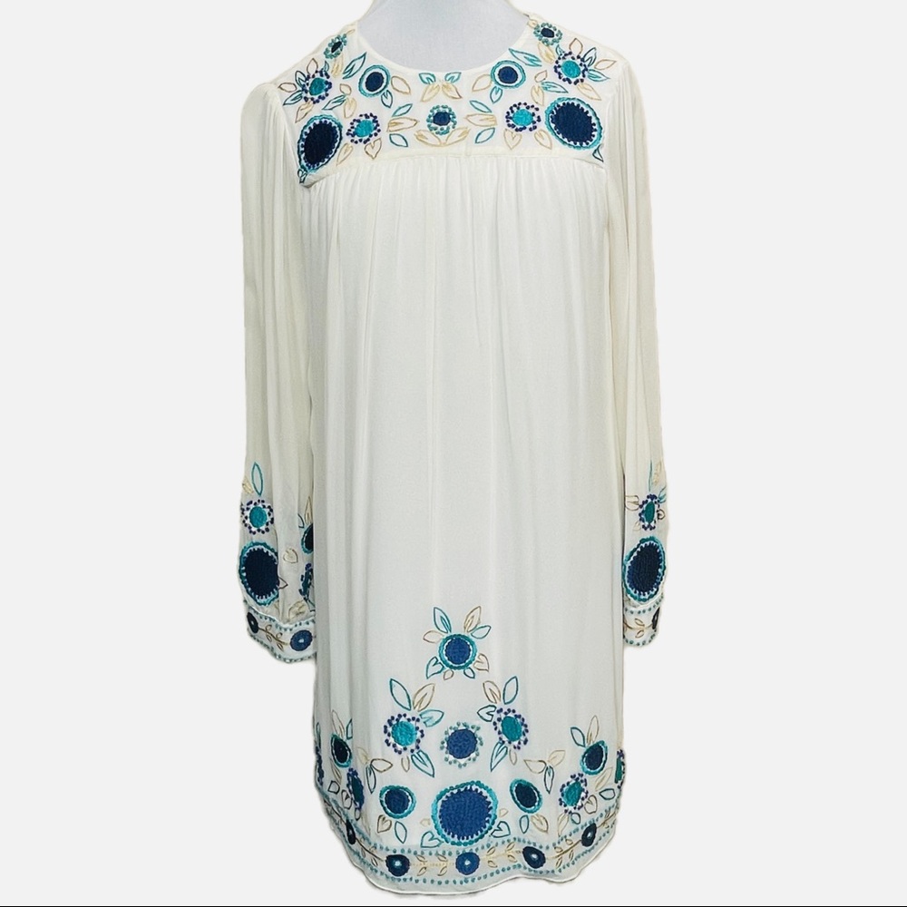 Rebecca Minkoff "Truman" white silk embroidered long sleeve dress size 10